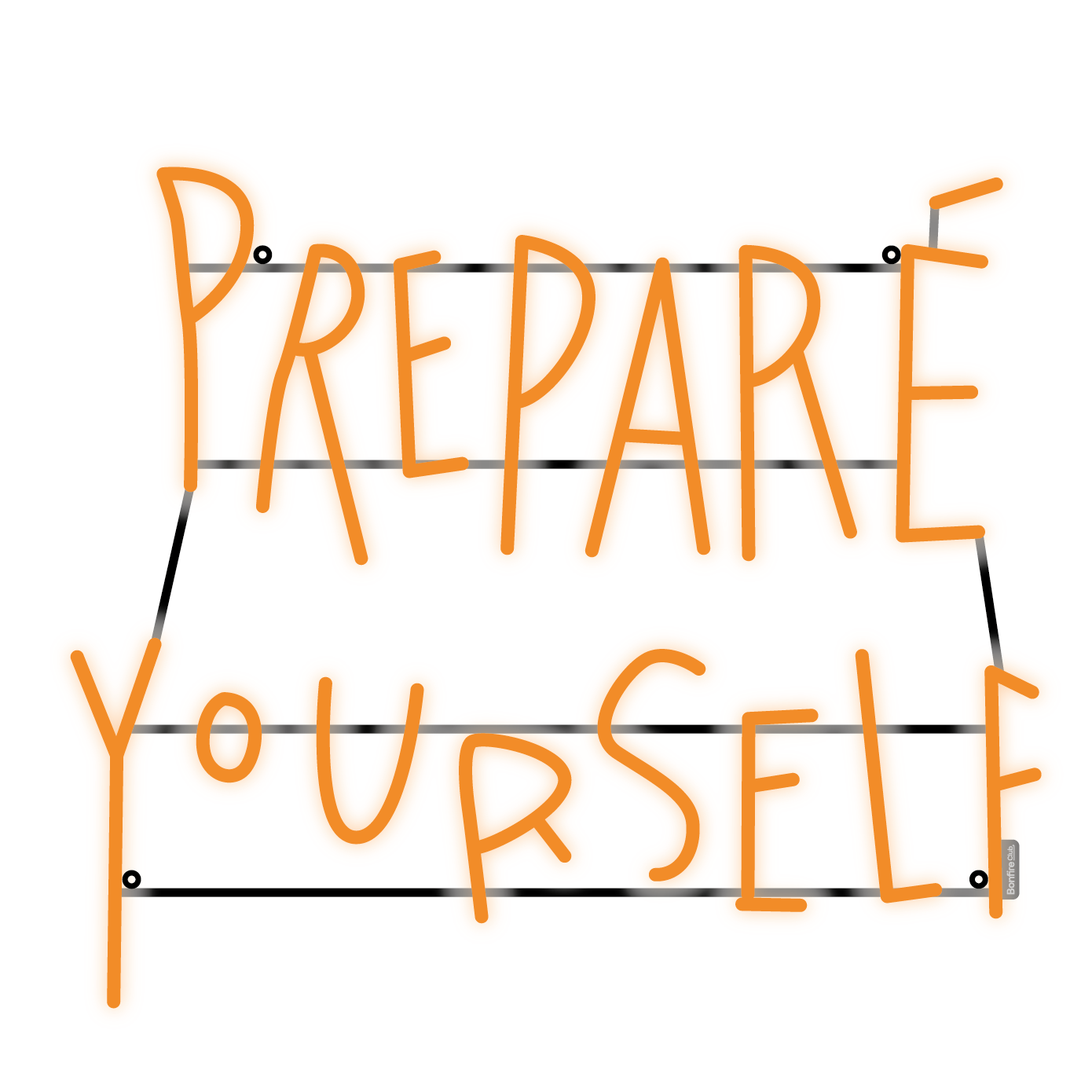 technical drawing of a LED Neon Art of a text saying "preparé yourself". The Artist is Kelly Hortens