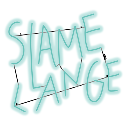 technical drawing of a LED Neon Art of a text saying "Slamelange". The Artist is Kelly Hortens